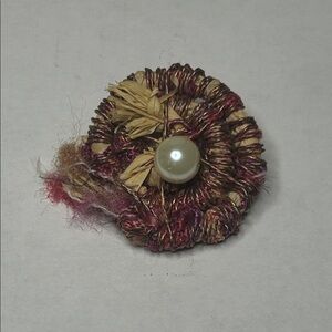 Statement Pearl/ Raffia/Straw Brooch
